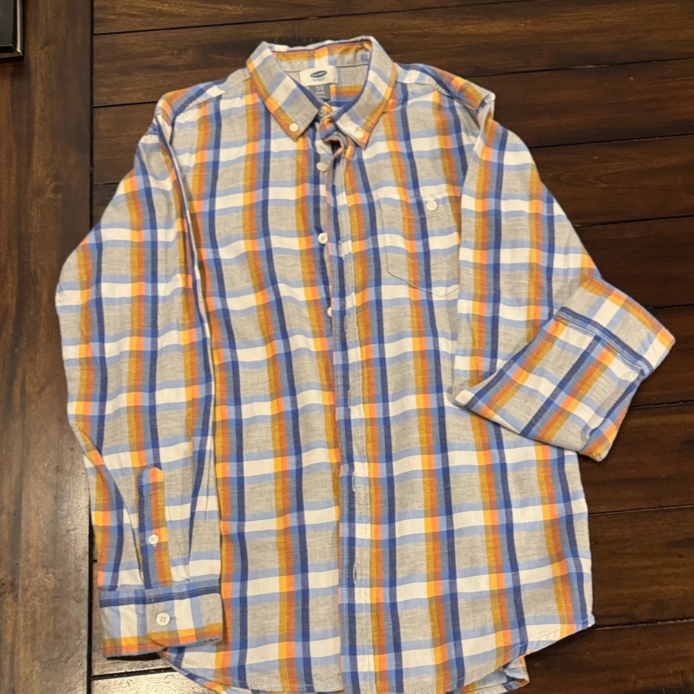 Old Navy Boy’s Casual Plaid Shirt in Blue and Orange